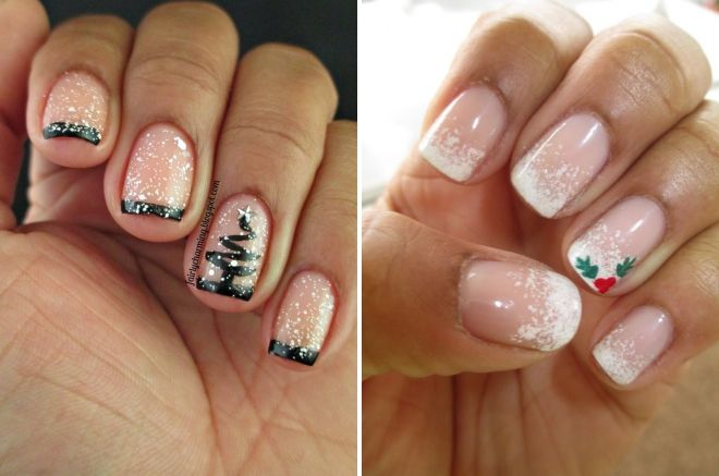 New Year's manicure 2019 French with a pattern