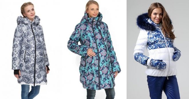 Модные женские зимние куртки для беременных с принтом