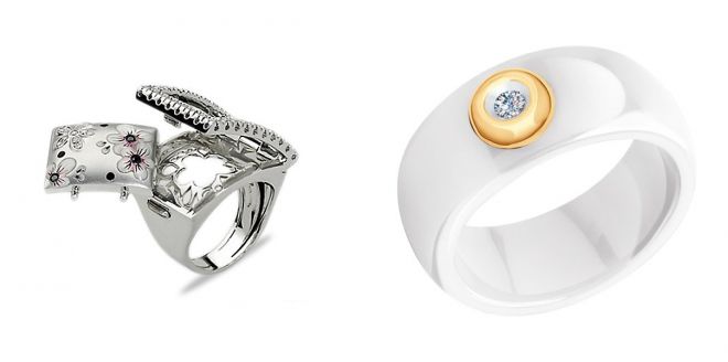 кольцо с белой эмалью