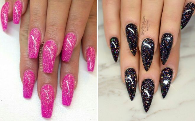 glitter manicure for long nails