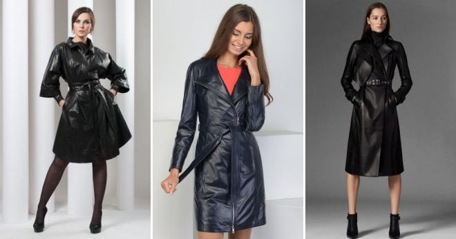 Модные кожаные пальто 2019 приталенное
