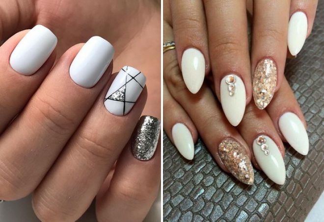 white manicure 2018 with sparkles