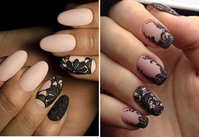 matte manicure with lace