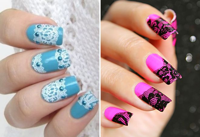 blue manicure with lace