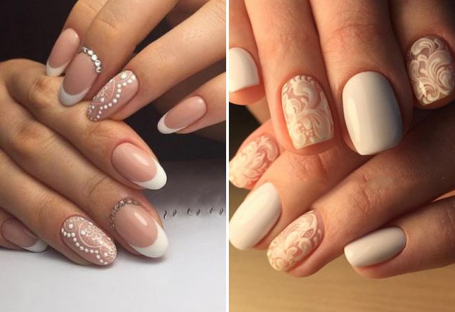 French wedding manicure with lace