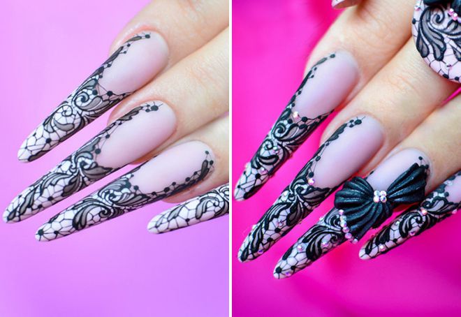 lace manicure on long nails