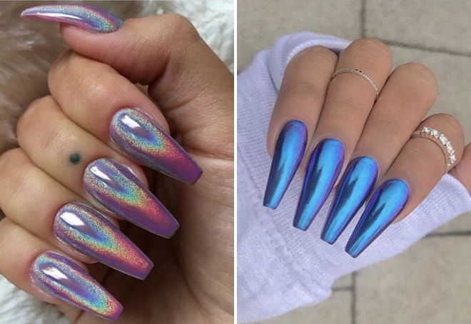 mirror manicure for long nails