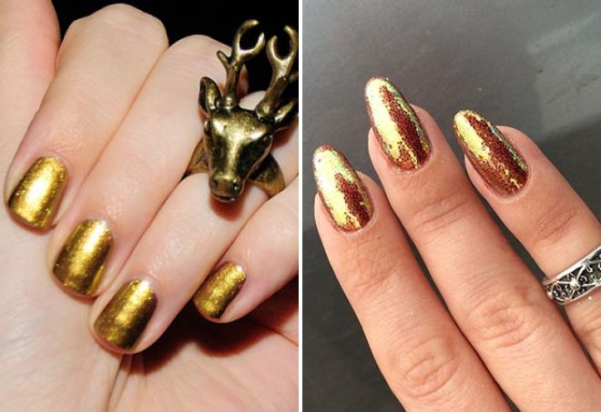 gold glitter manicure