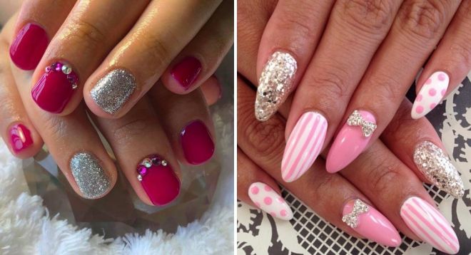 pink manicure 2019 with sparkles
