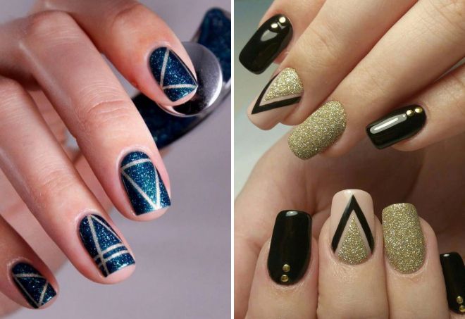 glitter geometry nail design