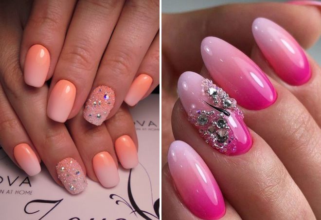 ombre nail design with rhinestones