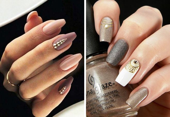 nude manicure with gold