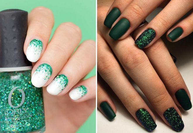 green glitter manicure