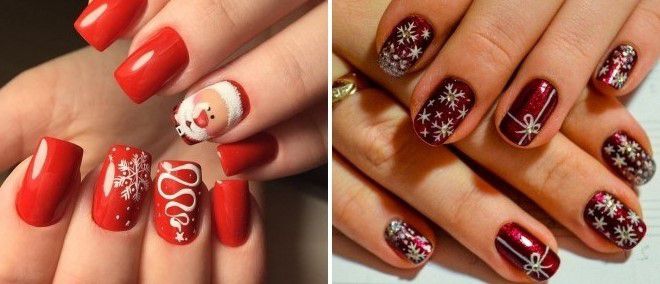 red nails with snowflakes