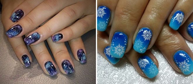 blue manicure with snowflakes
