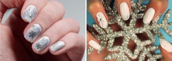 winter manicure with snowflakes