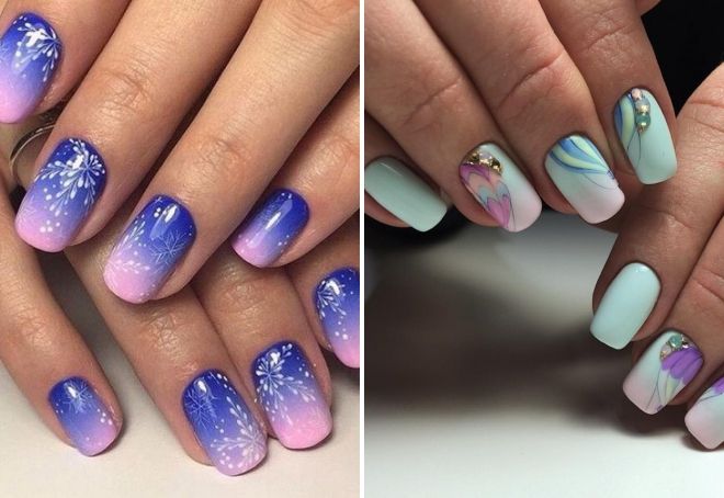 manicure with a gradient and a pattern