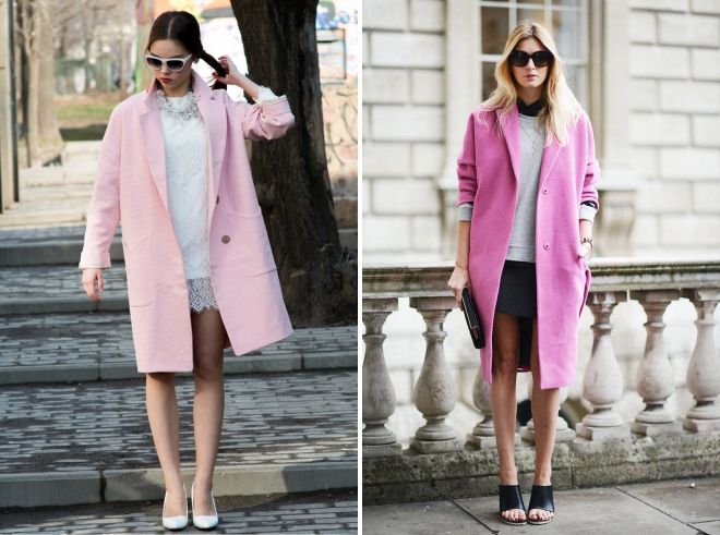 розовое драповое пальто