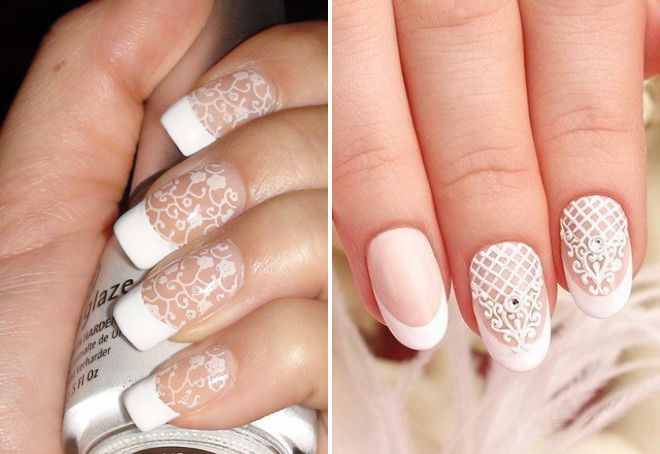 wedding manicure with lace