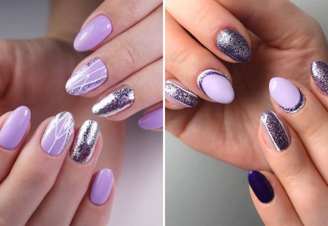 soft purple glitter manicure