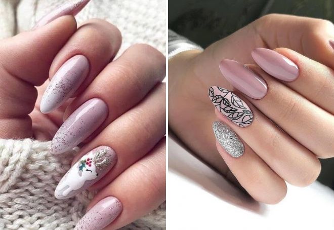 gentle manicure with sparkles and pattern