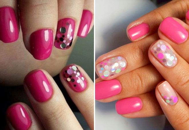 pink manicure with confetti