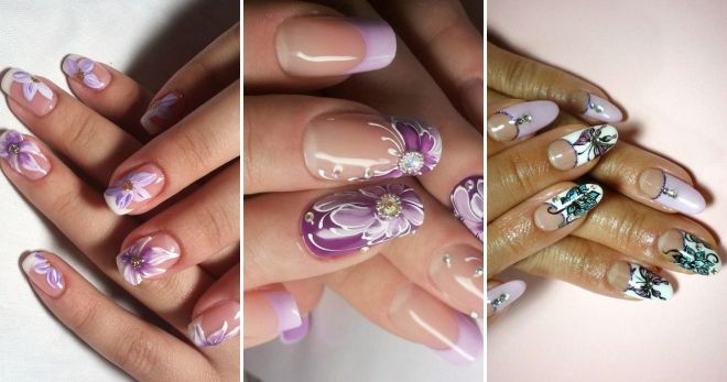 French manicure with a pattern 2019 flowers