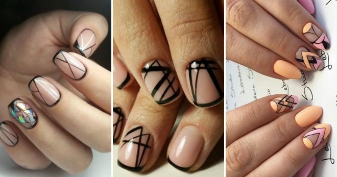 French manicure with a pattern 2019 geometry