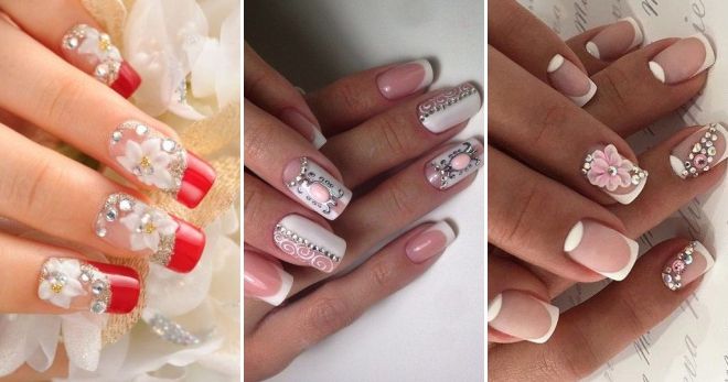 French manicure 2019 with rhinestones options