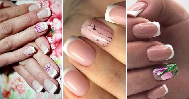 French manicure with flowers 2019