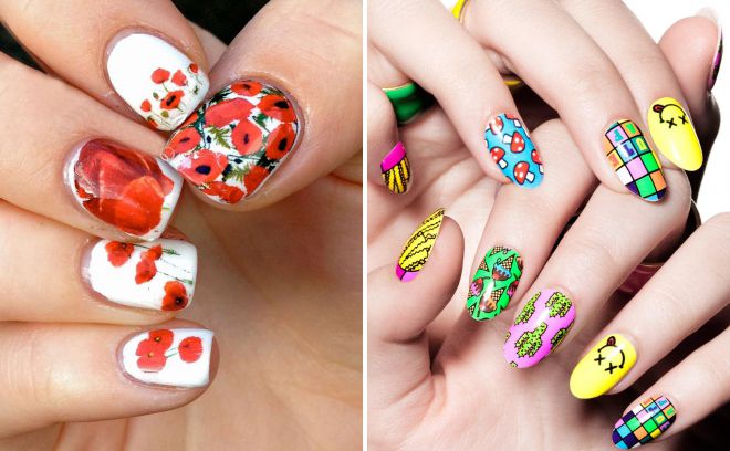 bright nail design with a pattern