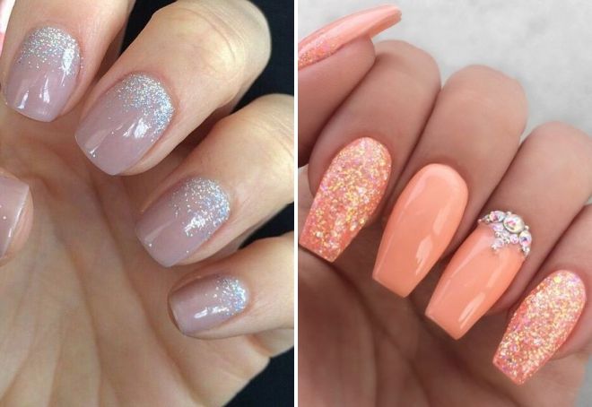 Manicure in pastel colors with sparkles