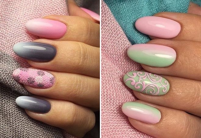 Manicure in pastel colors with rhinestones