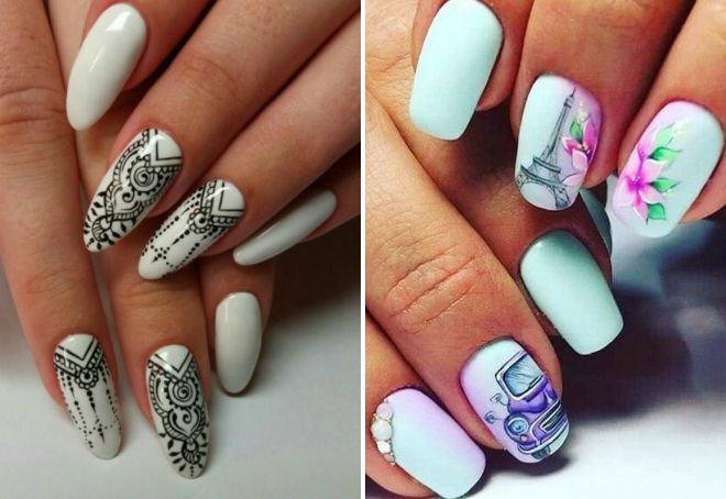 Manicure pastel colors with a pattern