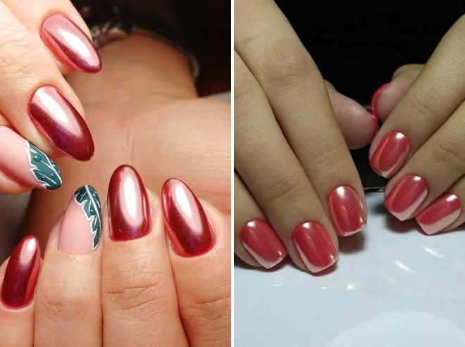 red manicure with pearl rub