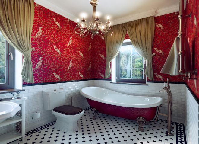 красная ванная комната дизайн