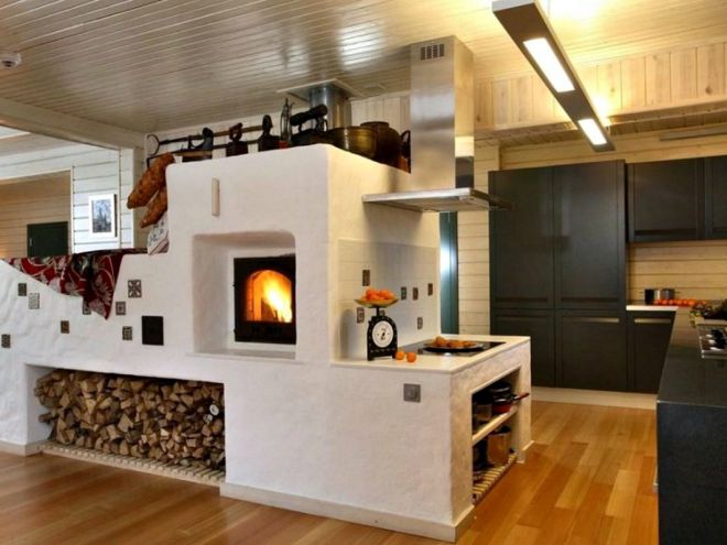 Кухня с печкой в частном доме - дизайн