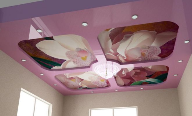 Натяжной двухуровневый потолок с фотопечатью