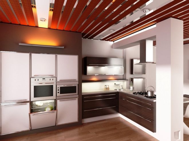 дизайн потолков для кухни