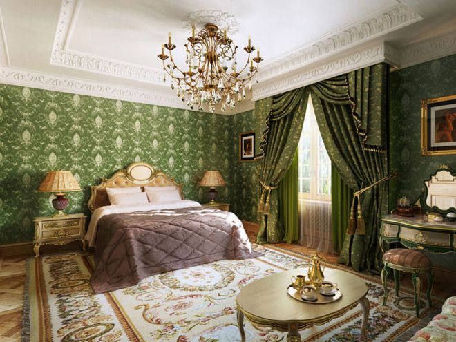 сочетание зеленого цвета в интерьере спальни