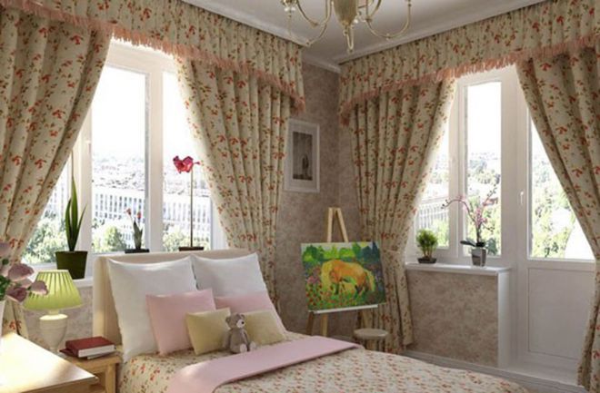 плотные шторы в стиле прованс в спальне
