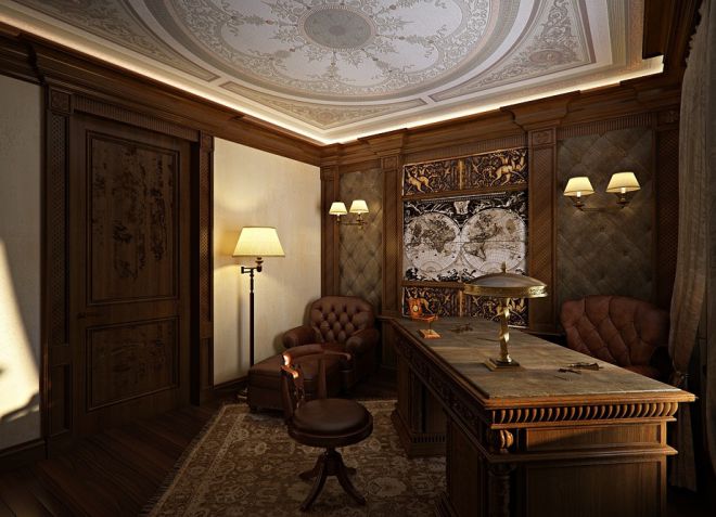 интерьер домашнего кабинета в классическом стиле