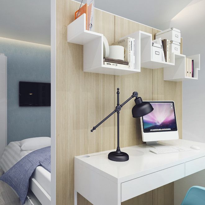 дизайн спальни кабинета с перегородкой