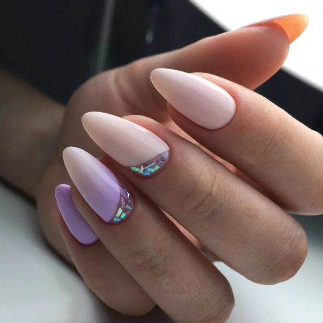 Manicure for long nails almond-shaped five
