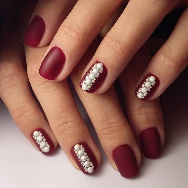 Burgundy manicure for short nails two