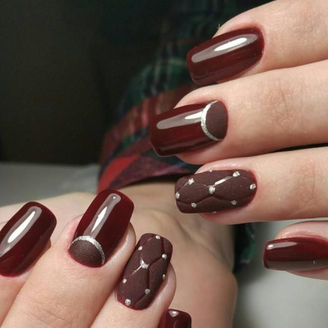 Burgundy manicure matte with glossy two