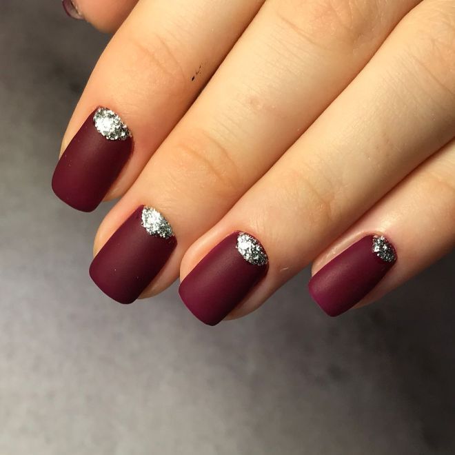 Burgundy manicure for short nails three