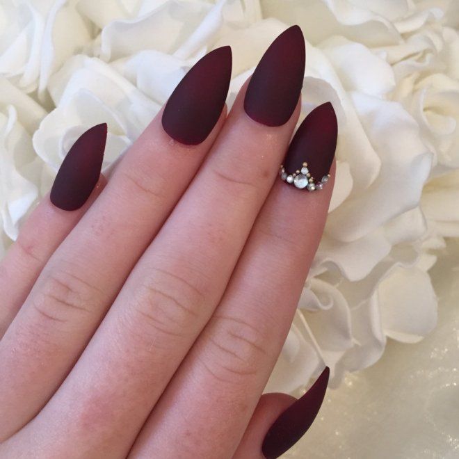 Burgundy manicure for long nails two