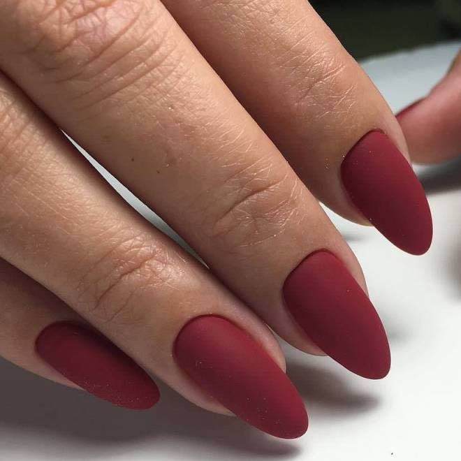 Burgundy manicure for long nails three