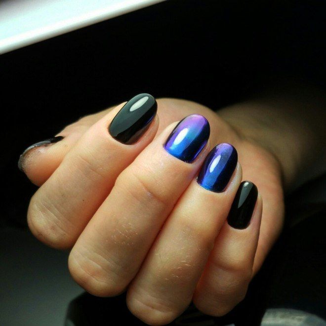 Black manicure with rubbing three